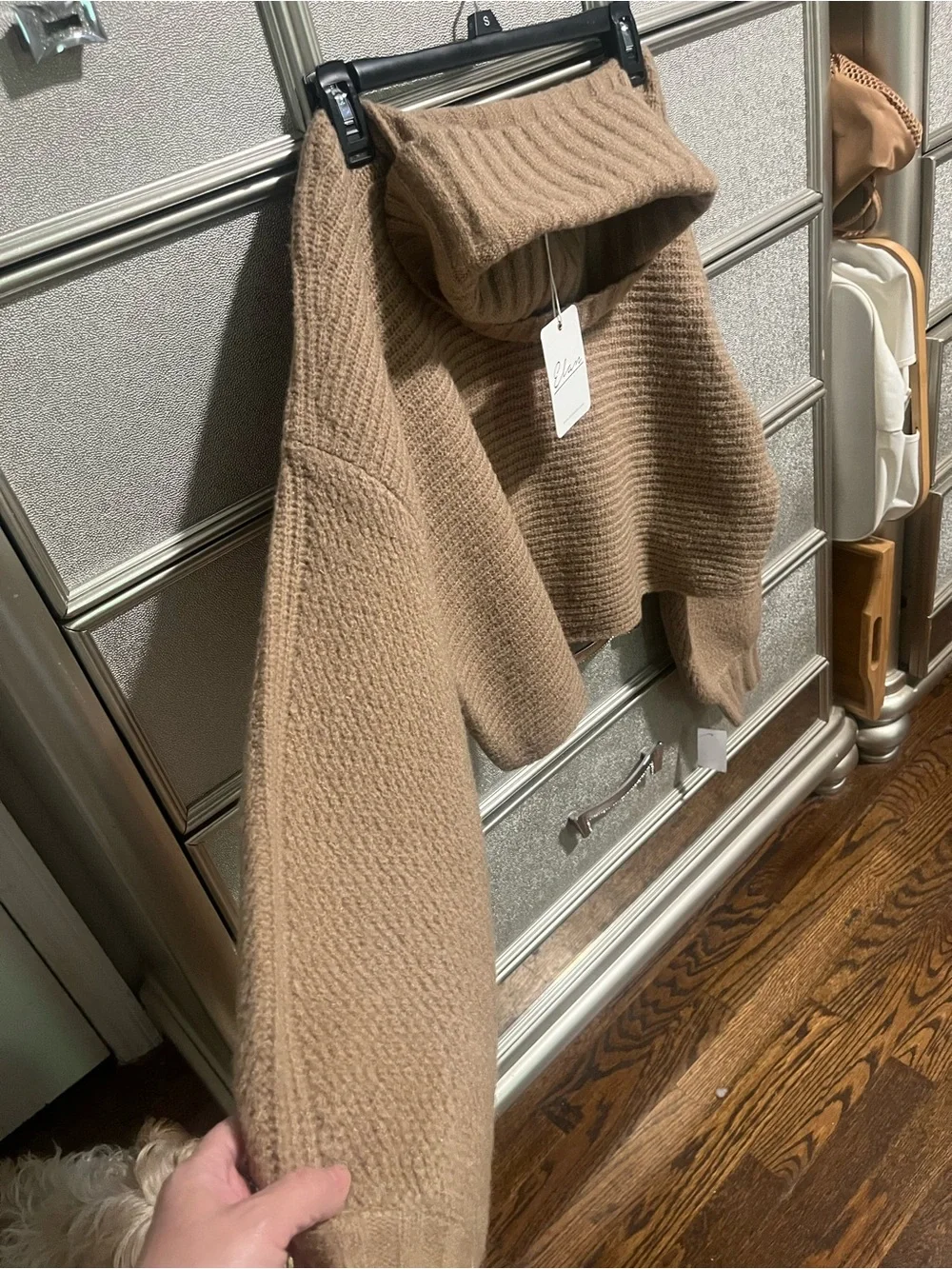 Elan Camel Cowl Neck Ribbed Sweater - Picture 7 of 9